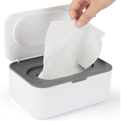 Baby Wipes Dispenser, Wipes Case Baby Wipe Holder Keeps Wipes Fresh, Non-Slip, Easy Open & Close (Gray)