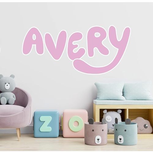 Custom Name Blue Wall Decals - Personalized Name Wall Sticker Peel and Stick - Cartoon Letters Bedroom Decor - Room Decor for Boys & Girls Kids, Personalized Dogs Letters Sticker (Wide 10")