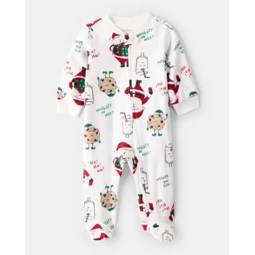 Baby Beige Santa Milk & Cookies Loose Fit Fleece Long-Sleeve Sleep & Play Pajamas - White - Carter's | Carter's