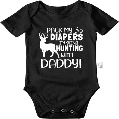 Pack My Diapers I'm Going HUNTING With Daddy Funny Bodysuit, Gender Neutral Baby Clothes for 0-24 Month Rompers