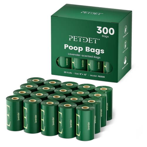 PETDET Dog Poop Bags, 300 Count, Lavender Scented, Extra Thick Waste Bags with Dispenser
