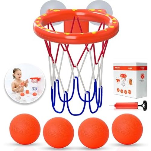 Bath Toys, Bathtub Basketball Hoop for Toddlers & Kids, Shower Toy, 4 Balls