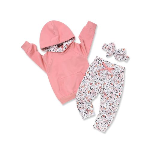 oklady Baby Girl Clothes,Hoodie Tops Floral Pant with Cute Headband Baby Girl Fall Outfits
