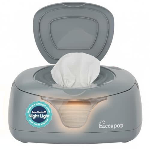 Hiccapop Baby Wipe Warmer and Baby Wet Wipes Dispenser | Baby Wipes Warmer for Babies | Diaper Wipe Warmer with Changing Light, Gray