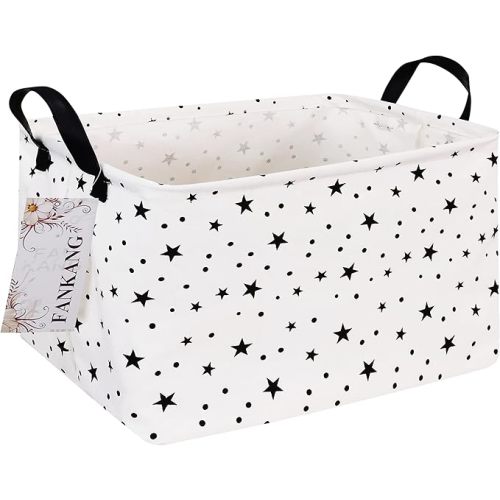FANKANG Storage Basket,Nursery Hamper Canvas Laundry Basket Foldable with Waterproof PE Coating Storage, Office, Bedroom, Clothes,Toys (Rec-Star)