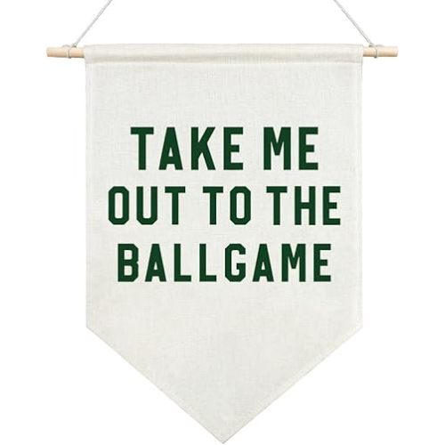 AGMDESIGN Take Me Out To The BallGame Canvas Hanging Pennant Flag Banner, Room Wall Decor, Home Playroom Kids Room Nurserys Flag Decor, Sports Fan Gifts for BallGame Lovers, Baseball Door Hanger