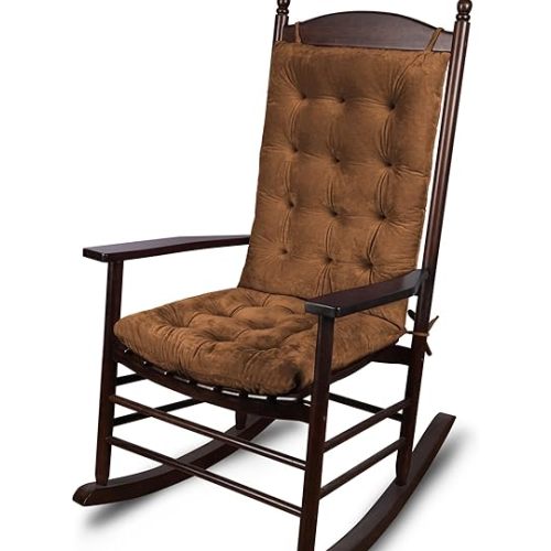 ELFJOY Rocking Chair Cushion Large Rocking Chair Pads with Ties Premium Tufted High Back and Seat Cushion 2 Piece Set Brown