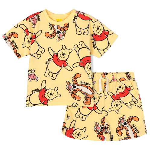 Disney Winnie the Pooh Baby Boy or Girl French Terry 2-Piece T-Shirt and Shorts Set Pooh Tigger Yellow