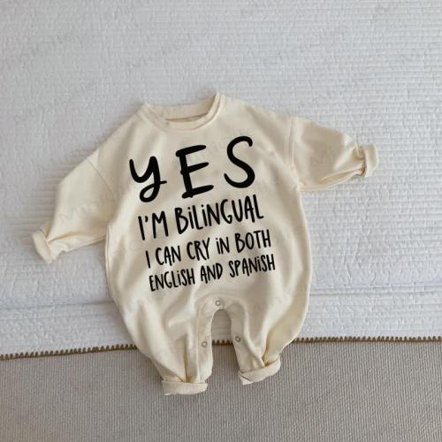 YES I'M BILINGUAL I CAN CRY IN BOTH ENGLISH AND SPANISH Baby Toddler Beige Romper