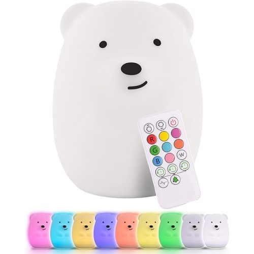 Lumipets Benny the Bear Squishy Silicone Night Light for Kids | Cute Night Light with Remote & Touch Control for Girls & Boys | 9 Color Changing Soft Portable Animal Lamp Comes with USB Cord