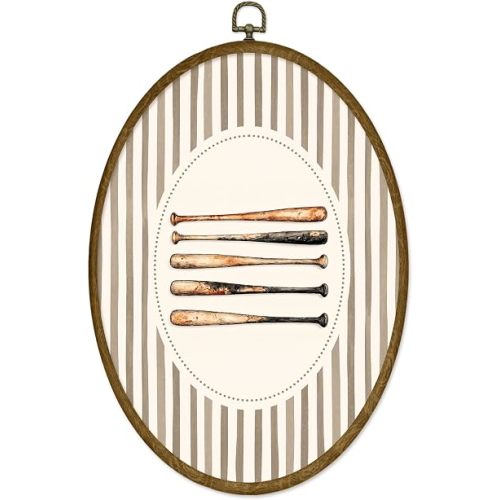 ODFGBDS Baseball Sports Nursery Oval Wall Art Decor Home 8.6x11.4 Inch