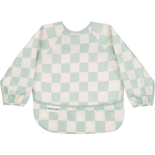 Tiny Twinkle Long Sleeve Bib for Babies & Toddlers | Waterproof Smock Bib for Eating | Machine Washable & Mess-Proof Feeding Essentials | Newborn Shower Gift (Checkers Sage, 6–24M)
