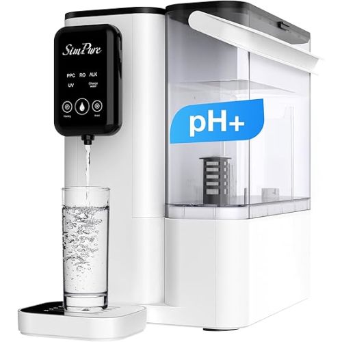SimPure Y9A UV Countertop Reverse Osmosis Water Filter, Alkaline Remineralization 300 GPD 6 Stage Purification, RO Water Filtration System, Super Fast Filtering Portable Water Purifier