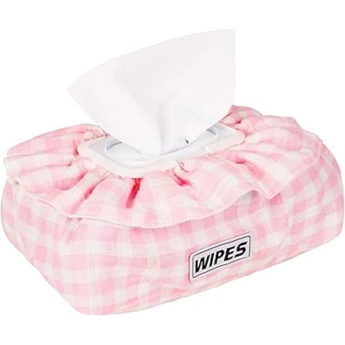 Whiidoom Baby Wipes Cover – Muslin Cotton Wipes Dispenser, Universal Size Fits All Wipes & Tissues, Diaper Pouch for Nursery, Living Room & Diaper Station (Pink)
