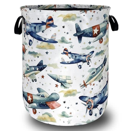 Watercolor Plane Laundry Basket Foldable Oxford Cloth Hamper18.9x16.5 In | Personalized Tote Bag Foldable With Handles Funny Bag Clothes Toy Storage Bucket For Bathroom/Bedroom/Laundry Storage