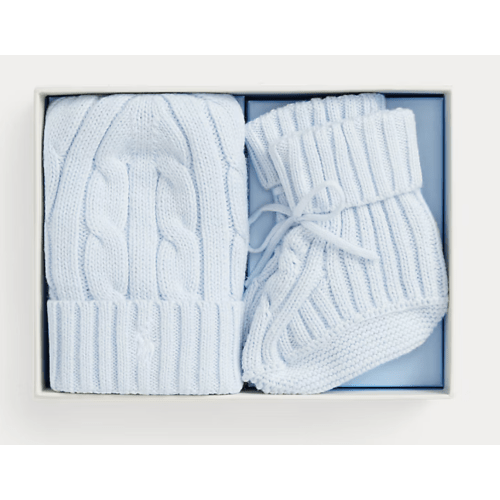 Cable-Knit Cotton Beanie & Bootie Set