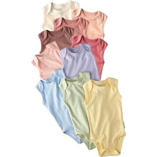 Butterblu Sam 10-Pack Sleeveless Bodysuits​ 100% Organic Cotton for Baby Boys & Girls, Sunset Haze Rainbow, Newborn