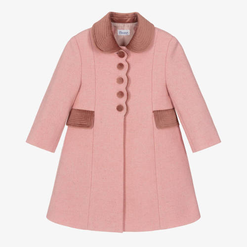 Ancar - Girls Pink Wool & Velvet Coat | Childrensalon (2 Years)