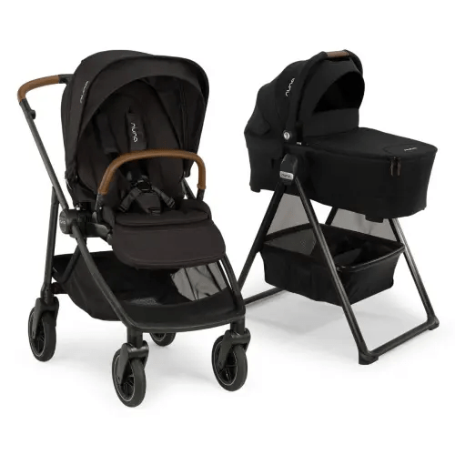 Nuna SWIV Stroller + TRIV & SWIV Bassinet + Stand Bundle - Caviar / Caviar
