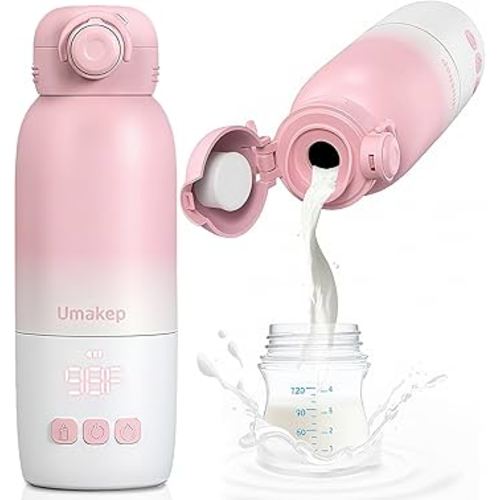 Portable Bottle Warmer, Large 12oz Capacity with Dual Heating Modes for Breast Milk & Water, Smart Temperature Control, Long Battery Life, Bottle Warmer for Outdoor, Airplane & Car Travel, Pink