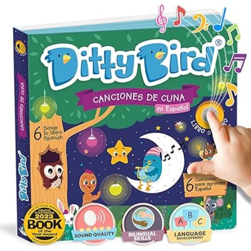 Ditty Bird Spanish Nursery Rhymes Book | Animal and Bedtime | Spanish Bilingual Musical Books for Toddler | Fun, Interactive Sound Books for Babies | Libro En Español para Bebés (Canciones de Cuna)