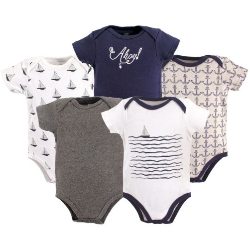 Hudson Baby Infant Boy Cotton Bodysuits 5pk, Sailboat, 0-3 Months