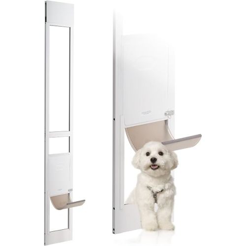 VEVOR Dog Door for Sliding Glass Door, 75 7/8"-80 11/16" Adjustable Height Doggy Door for Sliding Doors, Aluminum Frame Tempered Glass Pet Door with Hinge Structure Flap and Lock for Medium-Sized Dogs