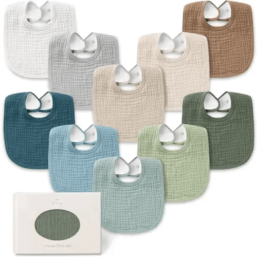 Konssy 10-Pack Muslin Baby Bibs, Soft Cotton Bandana Bibs for Drooling & Teething, Unisex Solid Colors for Boys & Girls, Newborn & Infant