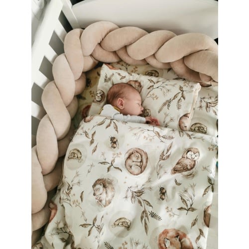 Beige newborn bedding set with forest animals ,Kids and Baby Bedding Set, cotton crib Bedding, Soft Duvet and Pillow with filling