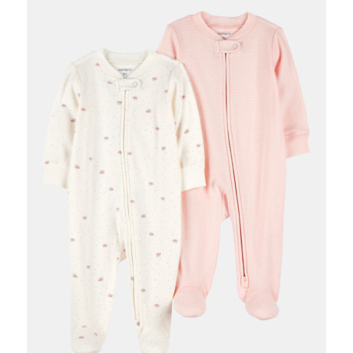 Baby Girl 2-Pack 2-Way Zip Cotton Sleep & Play Pajamas - White/Pink | Carter's