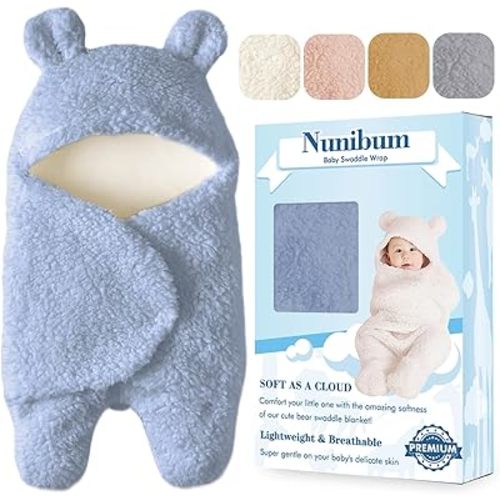 Baby Swaddle Blanket Boys Girls Cute Bear Plush Essential Receiving Blanket Ultra-Soft Newborn Registry Sleeping Wraps for Infant 0-6 Months - Blue