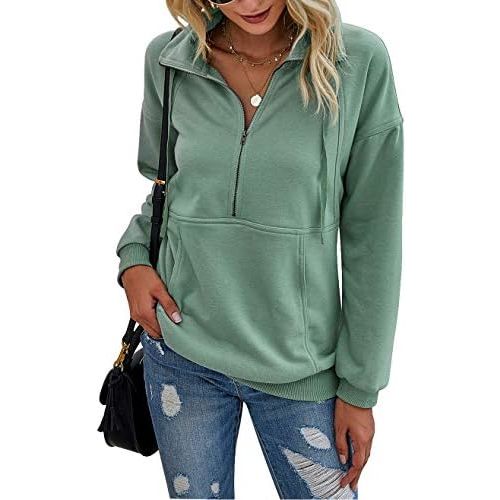 PRETTYGARDEN Women's Casual Long Sleeve Lapel Zipper Sweatshirt Drawstring Loose Pullover Tops