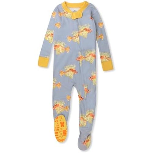 HonestBaby Non-Slip Footed Pajamas One-Piece Sleeper Zip-Front Pjs 100% Organic Cotton for Baby Boys 12 month