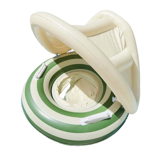 Infant Float with Canopy, Infant Float with Canopy - Detachable Sun Shade & Anti-Slip Handles, Retro Striped Baby Swimming Pool