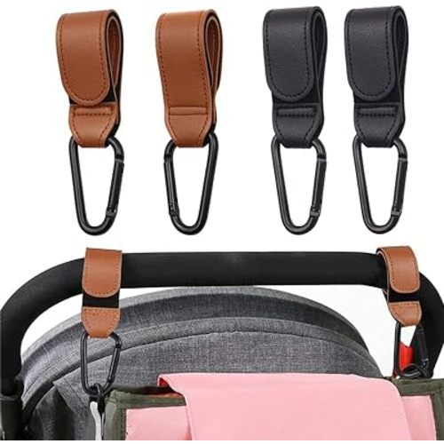 4 Pack Stroller Hooks, Adjustable Stroller Carabiner Clips