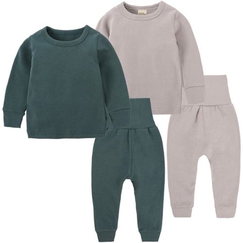 Kids Tales Little Boys&Girls 2 Pcs Solid Pajama Set Cotton Underwear Long Sleeve Sleepwear PJS