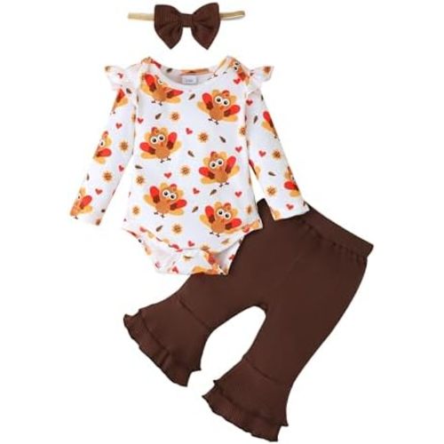 SUNNY PIGGY Baby Girl Clothes Newborn Infant Outfits Ruffle Long Sleeve Romper Pants Set with Headband