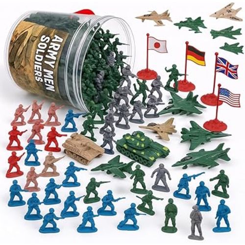 Liberty Imports Army Men Toy Soldiers Playset Bucket ā WWII Action Figures with Military Vehicles, Accessories & Flags ā Kids Imaginative Battle Toy Set (124 PCS - Soldiers + Mini Vehicles)