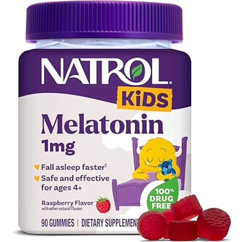 Natrol Kids Melatonin Gummies 1mg, Children's Melatonin for Restful Sleep, 90 Raspberry-Flavored Sleep Gummies, 90 Day Supply