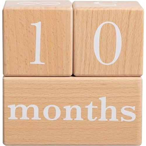 Pearhead Wooden Baby Age Milestone Blocks, Weeks Months Years