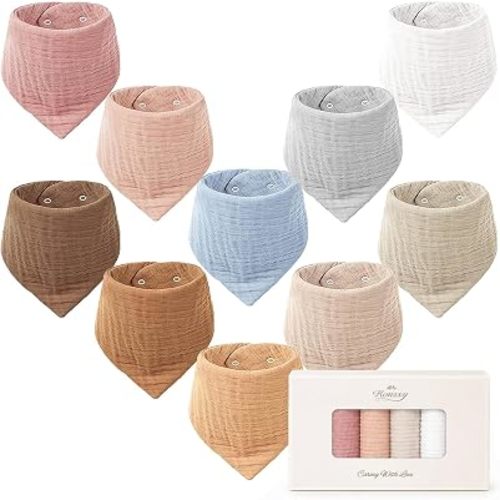 Konssy 10 Pack Baby Muslin Bandana Bibs for Drooling and Teething