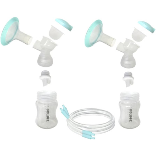 Zomee Double Breast Shield Kit Replacement Set for Z2 Size 24mm Includes; Breast Sheild Body, Diaphragms, Duckbill Valves, Tubes and Adapters & Storage Bottles