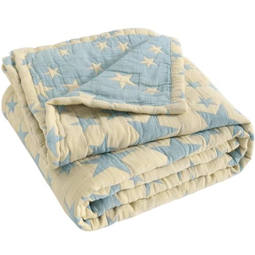 NTBAY 3 Layer Toddler Blanket, Muslin Cotton Jacquard Bed Blankets, Lightweight Thermal Baby Blanket, Super Soft and Warm Crib Blanket for All Seasons, Decoration Gift, 30"x40", Blue and Yellow Star