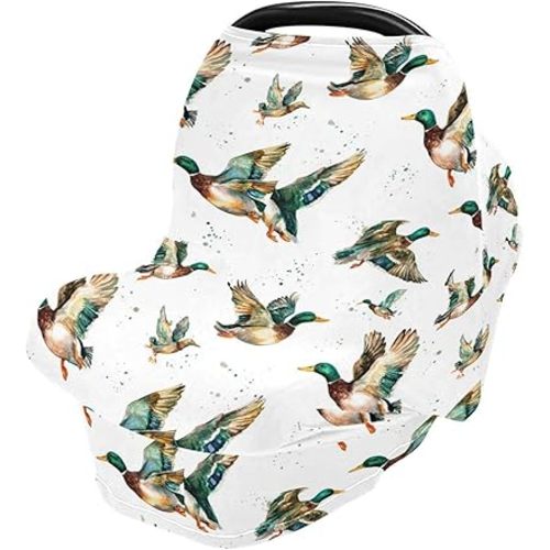 Pigsaly Baby Car Seat Covers Watercolor Flying Mallard Ducks Carseat Canopy Soft Infant Stroller Cover Nursing Breastfeeding Covers