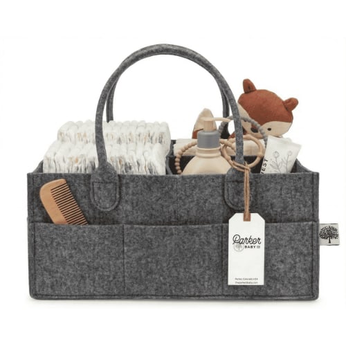 Parker Baby Co. Felt Diaper Caddy - Large Nursery Organizer with Removable Dividers - Dark Gray