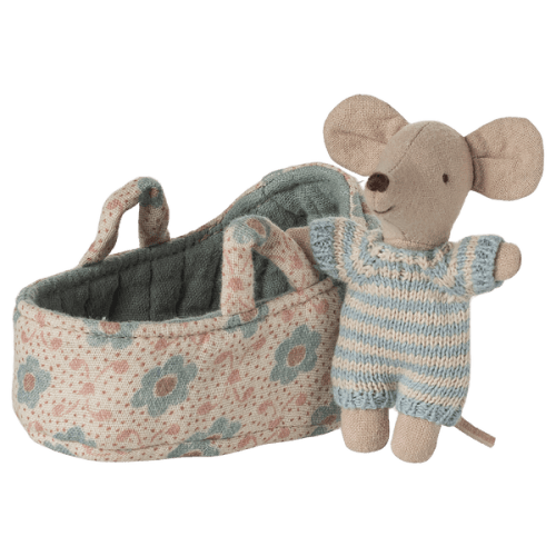 Baby mouse in carry cot - Blue - Maileg USA