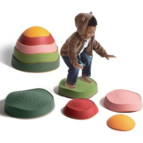 Balance stepping stones for kids, non-slip toddlers sensory toys outdoor or indoor play, promoting motor skills and confidence,Coordination Toys for children age 3 4 5 6 7+（forest）