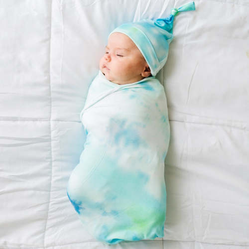 Tidepool Watercolor Swaddle & Hat Set - Little Sleepies