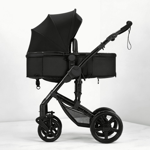 All-in-one Baby Stroller Reversible Infant Carriage with Storage Bag,Foldable Baby Pushchair for Newborns to Toddlers,Unisex,BLACK