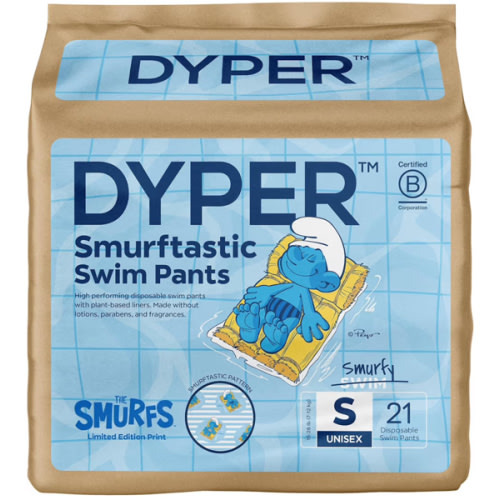 DYPER Smurftastic Baby Swim Diapers (21 Count), Hypoallergenic Plant-Based Baby Swim Diaper | Eco-Friendly & Absorbent Swimming Diapers for Babies, Size S